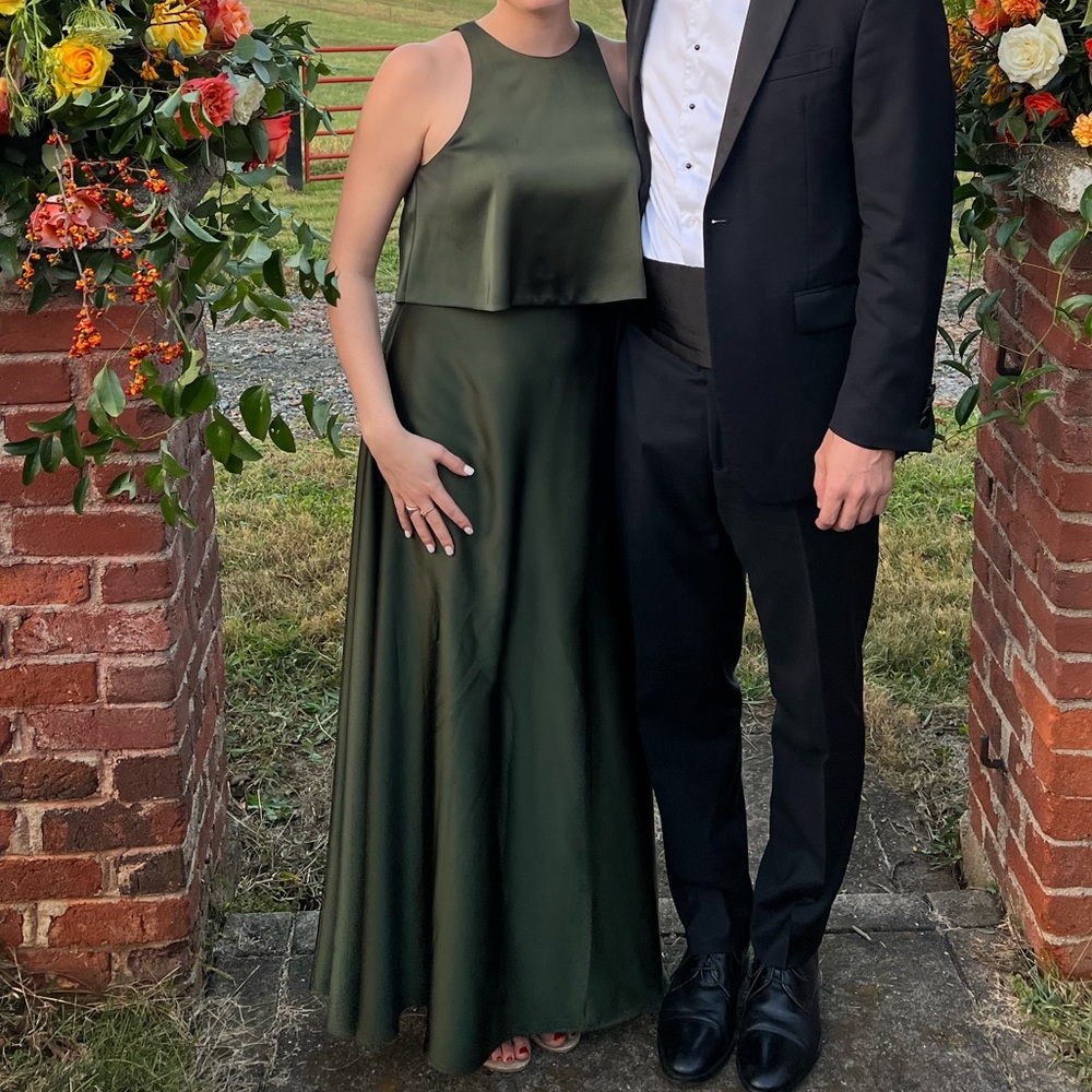 Revelry Wren Satin dress in color Deep Olive